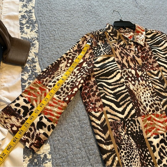 Allison Daley Shirt Button Up Animal Print Tan & Black Patchwork Size PXL - Picture 12 of 12